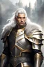 Placeholder: Male Tan Human, White Hair, Handsome Face, King Crown, Dark Heavy Armour, Black and Gold colour theme