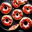 Placeholder: Donut-shaped Pizza on plate, black background