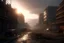 Placeholder: a streetview photo of a post-apocalyptic city, at dawn, cinematic, unreal engine, WLOP, trending on artstation, 4K UHD image, octane render,
