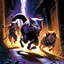 Placeholder: Cómic ot (Catman: 1.5) chases three humanoid rats that are running around in terror