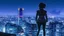Placeholder: Clear Focus, High resolution, Beautiful girl standing backwards to a Cyberpunk skyline, comic style
