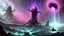 Placeholder: picture with: on the left - aldrich tentacle moster from comming to devour the blue-purple planet, on the right a black hole with purplish colour