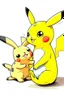 Placeholder: Cartoon Pikachu playing with a cat.