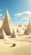 Placeholder: A beige futuristic desert with pyramids designed in ancient Egyptian architectures and sculptures painted by the Limbourg brothers