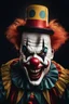 Placeholder: creepy clown angry laughing, dark theme, soothing tones, muted colors, high contrast