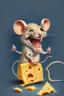 Placeholder: Design of a mouse eating cheese and laughing