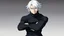 Placeholder: Satoru Gojo is a young guy white hair blue eyes black turtleneck without arms white loose pants in a defensive pose