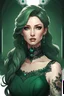 Placeholder: dark beautiful young woman with black tattoo On the arm in a dark green dress with white lace with a emeralds in a green dress, ginger hair, well-drawn eyes, five fingers on the hand, on white background, Trending on Artstation, {creative commons}, fanart, AIart, {Woolitize}, by Charlie Bowater, Illustration, Color Grading, Filmic, Nikon D750, Brenizer Method, Side-View, Perspective, Depth of Field, Field of View, F/2.8, Lens Flare, Tonal Colors, 8K, Full-HD, ProPhoto