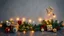 Placeholder: Hyper Realistic Photographic Centre Shot Of Christmas Decorations With Fairy Lights On A Grunge Rustic Textured Background.