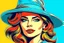 Placeholder: beautiful woman in hat in pop art style