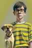 Placeholder: 10 year old normal Norman in a striped yellow shirt and glasses, with a dog named spectacular spot standing side by side