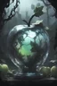 Placeholder: (Close mid-shot), Krenz cushart style, grey somber filter, ultra detailed visually rich 2d cartoon manga concept art illustration of a glass apple, created with the main focus on the mechanical post apocalyptic overgrown wilderness style from Horizon: forbidden west, (((candid photography))), luminous and enchanting, dark and eerie, lit dark fantasy realm, (((rule of thirds))) depth of field intricate details, subtle colors, fantastical realm, extremely detailed, ultra sharp focus, light particl