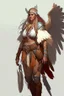 Placeholder: female aasimar barbarian wearing traveling clothes