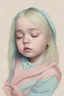 Placeholder: Illustration of billie eilish as a toddler, sleeping, style of Marcel Marlier, pastel colors