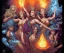 Placeholder: four dolldivine representing each one the elements fire, earth, air, and water. Mark Brooks and Dan Mumford, comic book art, perfect, smooth elemental galactic space core royalty queens crown.