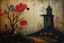 Placeholder: folk art of a hand painted antique canvas of a Risograph Art of a Art ,into the moody backdrop creates an atmosphere of enchantment and mystery high resolution fine detailed textures fine colors scratches, tears, burn marks, cracks in the paint in the mix style of Joan Miro Gabriel Pacheco, antique extreme canvas textured, blurry old style