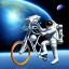 Placeholder: ein astronaut fährt im weltall fahrrad