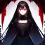 Placeholder: portrait anime vampire, long hair, red eyes, noble black robe, Blood, Gothic, skulls, hyper detailed, intricately detailed, looking at viewer, arms behind back pose, gothic, skulls, ambiguous lines image, flat dimensional style, flat lines, rough drawing --ar 2:3