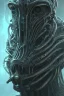 Placeholder: evil predator with crown, alien, brutal face, tron, head, burn eyes, 8k, finely detailed, dark light, photo realistic, hr giger, cyberpunk