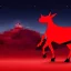 Placeholder: red samurai riding a red rhino, full moon background