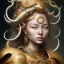 Placeholder: Sango fantasy, fantasy magic, intricate, sharp focus, illustration, highly detailed, digital painting, concept art, matte, art germ and Paul Lewin and Kehinde Wiley, masterpiece silver elephant head bronze Buddha Asian African girl nice breast Hawaiian hair turquoise golden waves