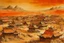 Placeholder: An orange colored Chinese village in a wasteland painted by Albrecht Durer