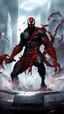 Placeholder: Venom symbiote with kratos Beard and red tattoos and Clothes, holding blade of choice