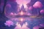 Placeholder: amethysts crystal, with transparency, in a forest, lake with fairies, lotus flowers, a pink tree in the style of A Silent Voice with futuristic crystal castle in the countryside