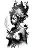 Placeholder: black and white illustration in a tattoo style of the oshun divinity for a stencil tattoo in a white background