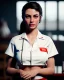 Placeholder: waitress woman with muppet head mask, concept art, retro style, smooth, unreal engine 5, god lights, ray tracing, RTX, lumen lighting, ultra detail, volumetric lighting, 3d.