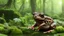 Placeholder: a brown frog with black stripes looking at a river running through a lush green forest, a picture by Jacob Willemszoon de Wet, shutterstock contest winner, ecological art, creative commons attribution, velvia, mobile game art