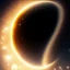 Placeholder: a large crescent moon with sparkles, dark, hazy, macro photography, tilt shift blur, high definition, 8k, beautiful, night sky, wind, stars, detailed warped