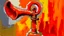 Placeholder: An orange fire trumpet painted by Piet Mondrian