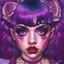 Placeholder: singer melanie martinez face, hyperdetailed, intricately detailed, purple tones, darkred tones,