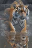 Placeholder: full body portrait, a hyper-realisitc tiger melting into a puddle of liquid, hyper-realistic natural form, full body, highly detailed melting details, emotional expression, detailed emotions, hyper detailed melting of the animal to the ground, engraved fur details, anatomically correct animal, dark colour tone, epic colour treatment, cinematic colour treatment, meticulously intricate perfectly symmetrical extremely detailed, pixiv daily ranking, pixiv, extreme depth of field, artstation, sculptu