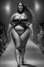 Placeholder: full_body_shot_of_a_hyper_realistic_ultra_detailed_photograph_of_a_beautiful curvy sexy clothes ,female model walking down a runway at a fashion show dark