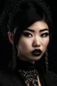 Placeholder: portrait of a fantasy asian goth woman, black makeup, black eyeline, black lipstick, fantasy style, realistic style, highly intrictae details, high quality, 8k