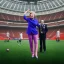 Placeholder: Hillary Clinton in a referee jersey officiating for a soccer match at Wembley Stadium