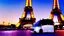 Placeholder: A police Tesla Cybertruck is chasing a Tesla 'Model S Plaid' at top speed, by the Eiffel Tower, in Paris. CINEMATIC. WIDE ANGLE LENS.