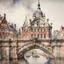 Placeholder: vintage travel watercolour sketch of the Haarlemmerpoort in Amsterdam