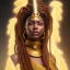 Placeholder: dhalsim as egyptian woman with long brown dreads,big pile of feathers,small hands, maze background , levitated lab equipment, 4k, Highly Detailed, Masterpiece, perfect eyes, Digital Illustration, Cinematic Lighting, Realistic, Sharp Focus, Centered, Beautifully Lit, Bioluminescent by Stanley Artgerm Lau