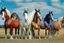 Placeholder: horses of different colors standing on a field