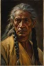 Placeholder: portrait of a 60 year old man, His hair was long, and yellow like the sun. Two braids hung down neatly in front of his ears. His face was rugged, and he carried a scar.