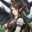 Placeholder: Icon or avatar. An arrogant looking young woman with pale skin and long brown hair in an outdoor fantasy setting with intricate details with a dragon flying in the background. She is smirking, wearing black and read leather, has red eyes, an air of malevolent power surrounds her. Anime style. High definition.