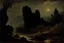 Placeholder: Night, rocks, trees, begginer's landscape, horror gothic movies influence, friedrich eckenfelder, and pieter franciscus dierckx impressionism paintings