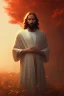 Placeholder: Jesus portrait at dawn by atey ghailan, golden light , white robe, volumetric light, high detail, red leaf tree, mountains in backround, perfect