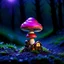 Placeholder: "Close up of a wonderful tiny Mushroom Tower home. Red and Magenta with bright white, deep black and contrasting tones of gray magenta and violet colors. Illuminated bioluminescent forest. Professional painter, master at composition. small but detailed. broken, blurred background, voluminous lighting"