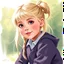 Placeholder: a pretty girl, age 8, blonde hair in bunches, playing outside, school jumper, digital painting, stylised