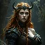 Placeholder: a beautiful fantasy woman, young, ginger hair, rugged, dark fantasy art, sheogorath