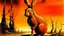 Placeholder: A dark orange colored sound elemental rabbit painted by Salvador Dali